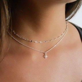 Silver North Star Necklace and Chain Choker - Set Of 2 Necklaces Urban Detail Superb Accessory