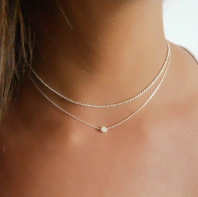 Vibrant Accent Silver Rope Choker and Dot Necklace - Set Of 2 Silver Necklaces