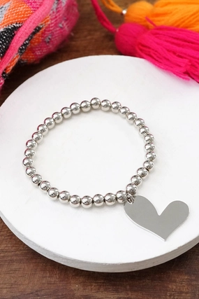 Silver tone beads bracelet with a big Heart charm Advantageous Amalgamations