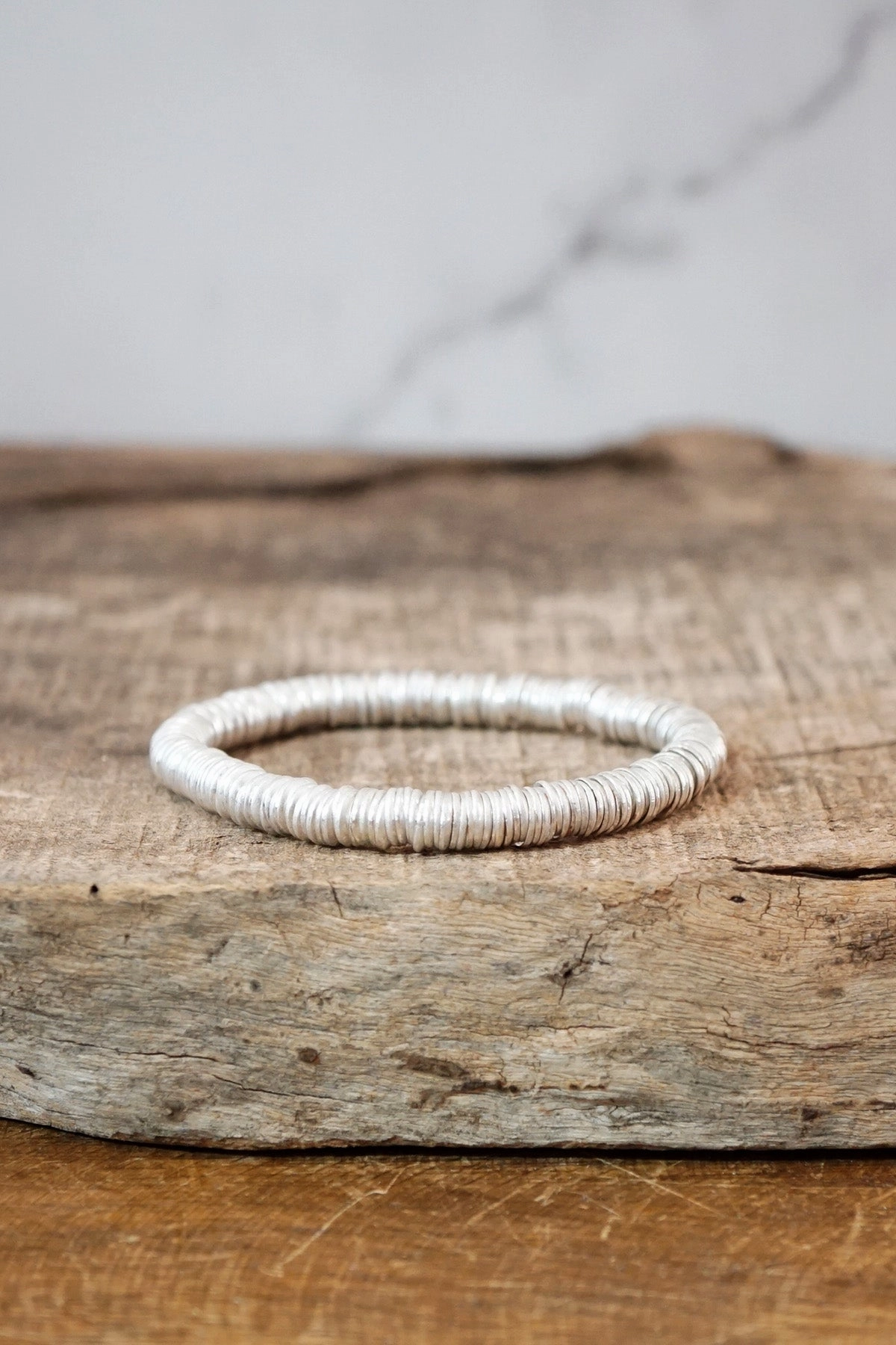 Knot Ties Silver tone Heishi Disc Boho beaded bracelet