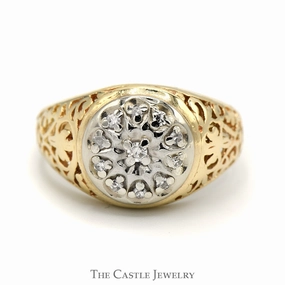 Delicate Expression Luxury Gift 1/4cttw Kentucky Diamond Cluster Ring with Filigree Sides in 14k Yellow Gold