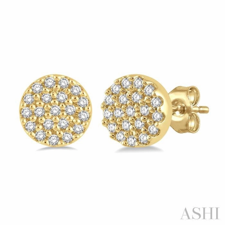 1/8 Ctw Disc Shape Round Cut Diamond Petite Fashion Earring in 10K Yellow Gold Fashion Element