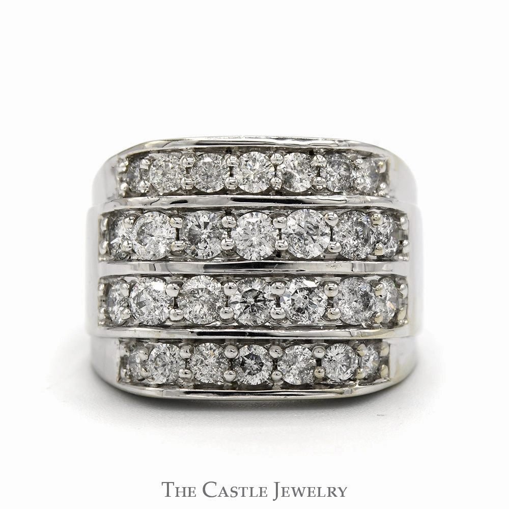 2.75cttw 4 Row Diamond Cluster Men's Ring in 10k White Gold Traditional Work Excellent Statement