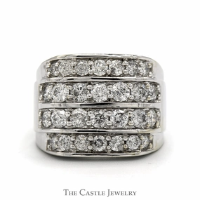 2.75cttw 4 Row Diamond Cluster Men's Ring in 10k White Gold Traditional Work Excellent Statement