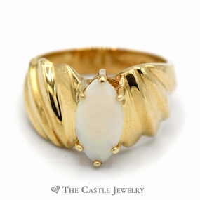 Marquise Shaped Opal Ring with Wavy 10k Yellow Gold Mounting Elegant Gift