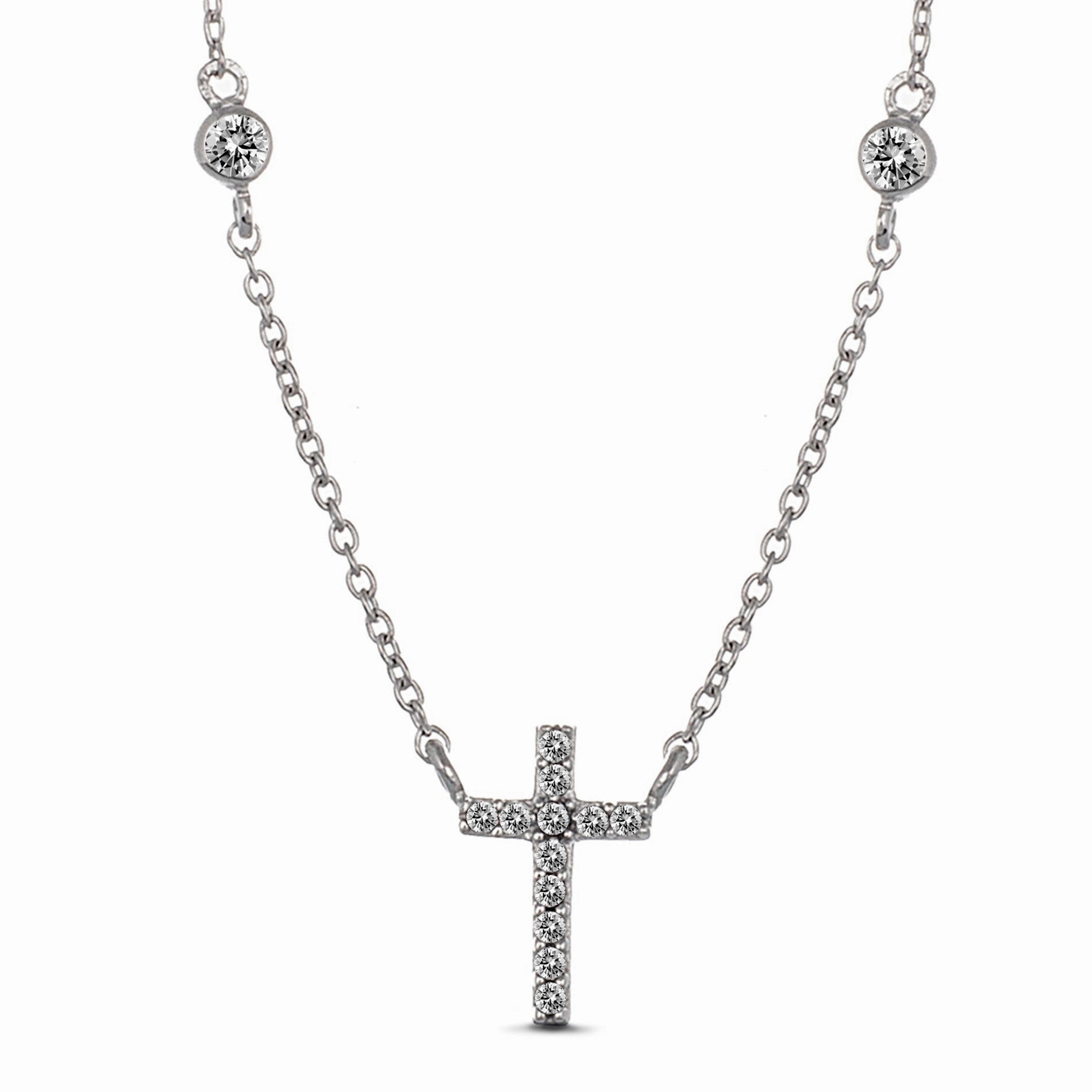 For Spirituality My Bible Rhodium Plated Sterling Silver Cubic Zirconia Cross Necklace