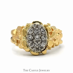 Trophy Item 1/2cttw Oval Shaped Diamond Cluster Ring with Nugget Designed Sides in 14k Yellow Gold
