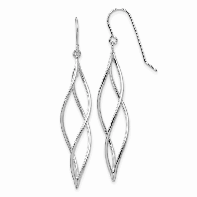 14k White Gold Polished Long Twisted Dangle Earrings Custom Styling