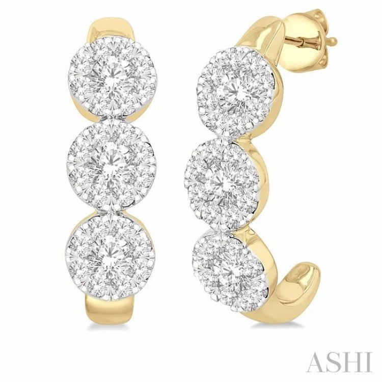 7/8 Ctw Lovebright Round Cut Diamond Half Hoop Earring in 14K Yellow and White Gold Subtle Highlight Fashionable Shine
