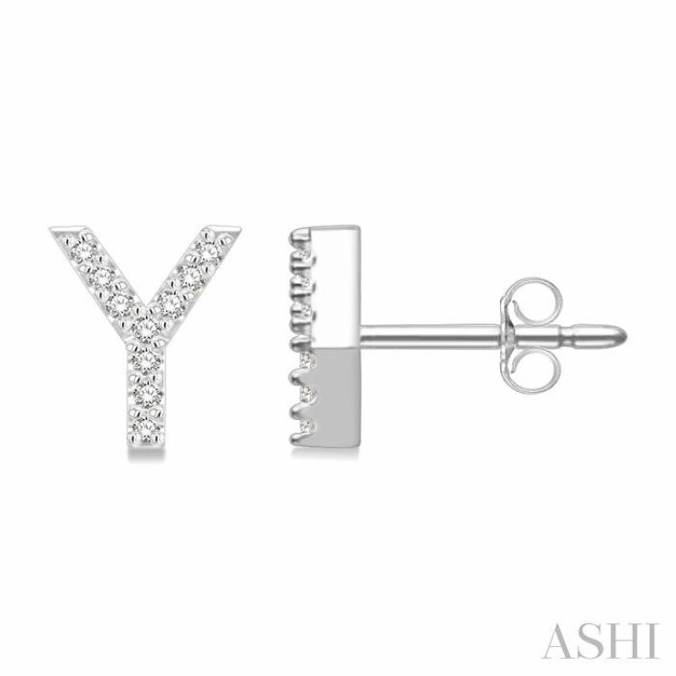Sweet Spark Casual Fit 1/10 Ctw Initial 'Y' Round Cut Diamond Earrings in 10K White Gold