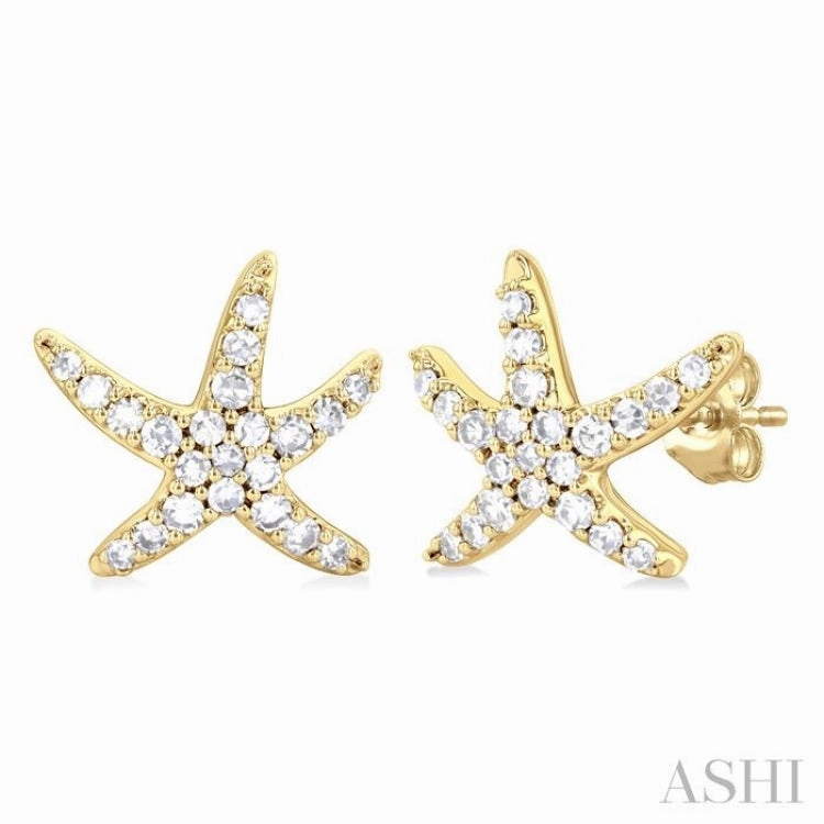 Dazzling Edge 1/5 Ctw Petite Starfish Round Cut Diamond Fashion Stud Earring in 10K Yellow Gold