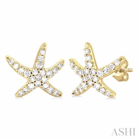 Dazzling Edge 1/5 Ctw Petite Starfish Round Cut Diamond Fashion Stud Earring in 10K Yellow Gold