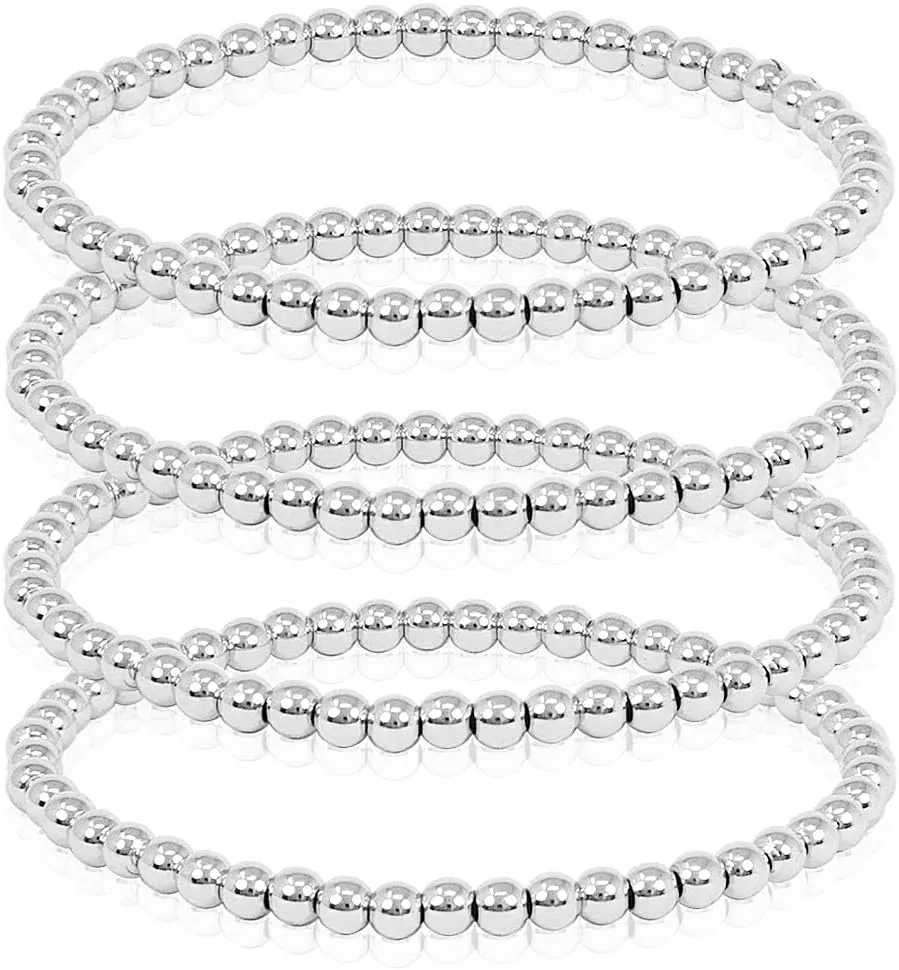 SM Stainless Steel Gold Silver Rose gold Beaded Ball Bracelets Set for Women Stretchable Elastic Bracelet