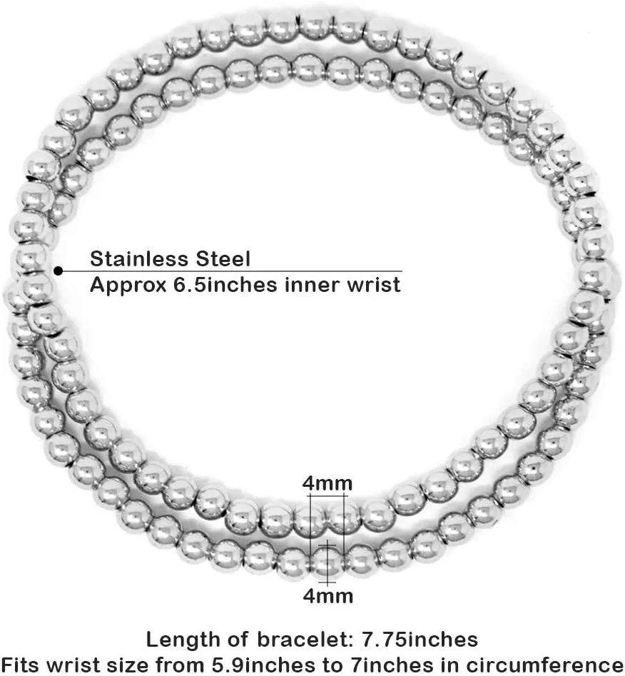 SM Stainless Steel Gold Silver Rose gold Beaded Ball Bracelets Set for Women Stretchable Elastic Bracelet