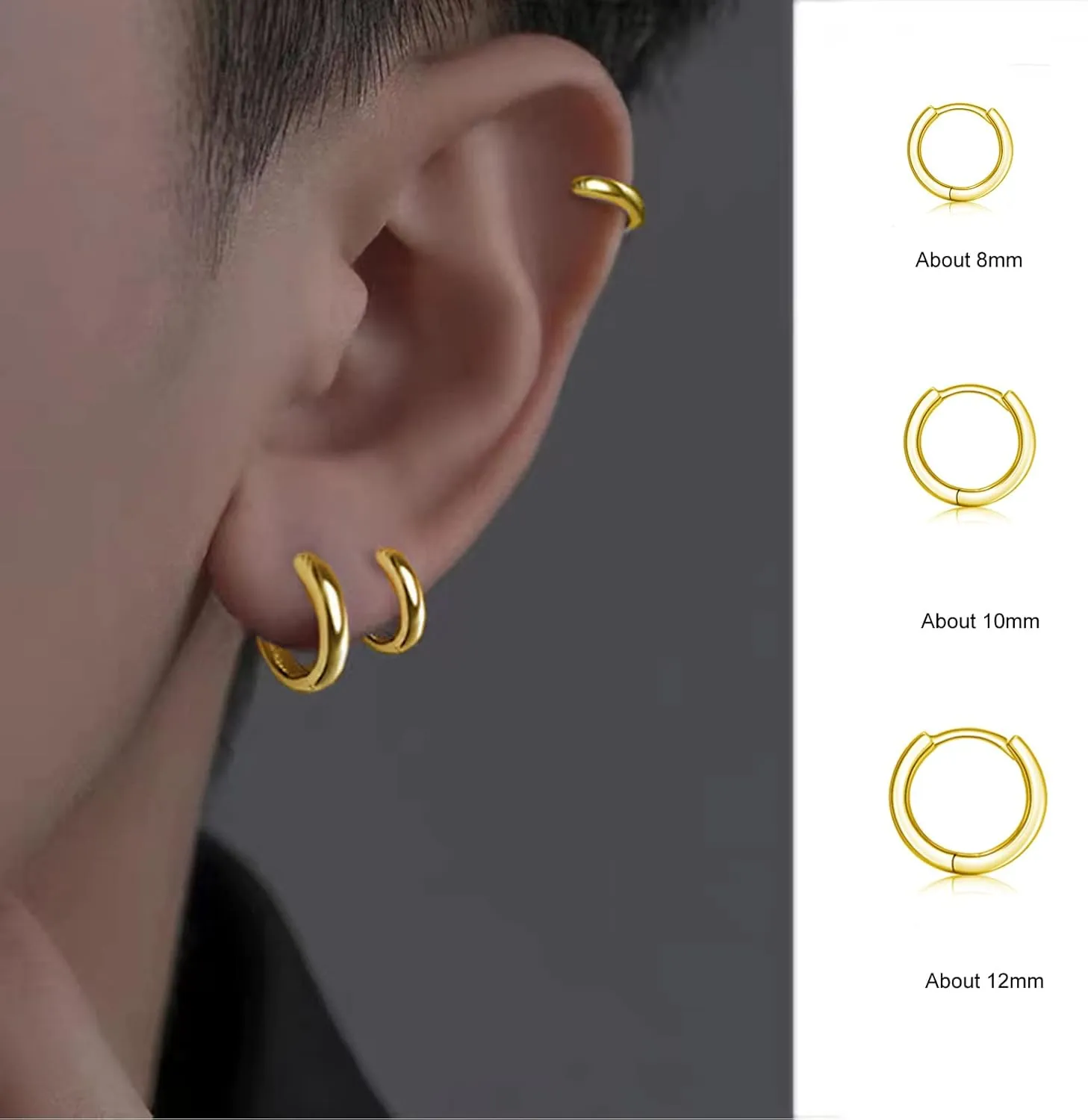 Small Silver Hoop Earrings, Sterling Silver Hoop Earrings For Women Hypoallergenic Earrings Tiny Huggie Hoop Silver Earrings Set For Men 3 Pairs