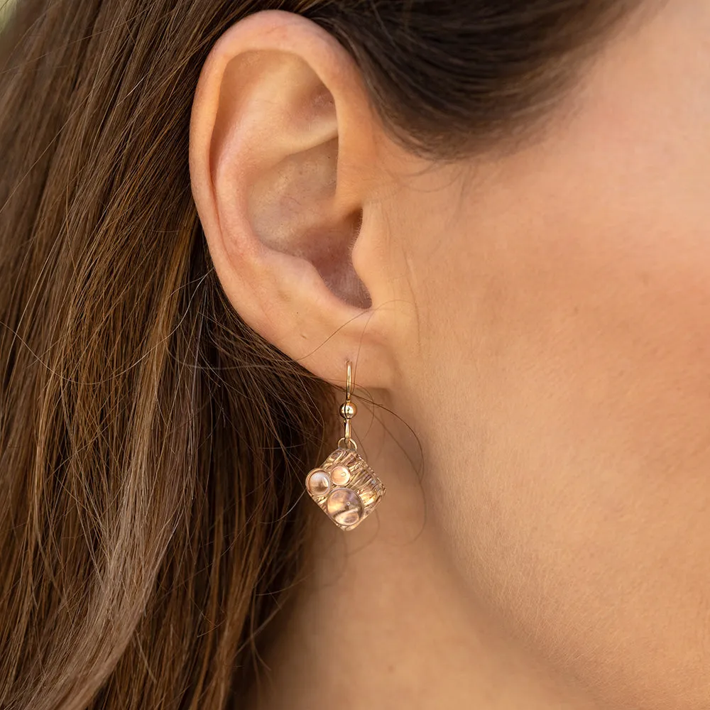 Small Sparkly Diamond Shaped Pendant and Earrings set with Handwoven Metal Fabric and Glass in 14K Yellow and Rose Gold Fill