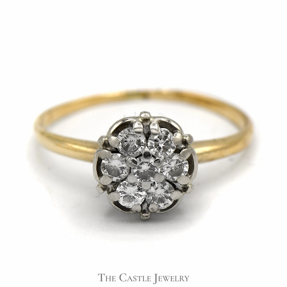 1/2cttw Round Shaped 7 Diamond Cluster Ring in 14k Yellow Gold Generational Piece