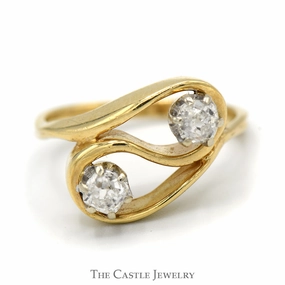 Economical Article 1/2cttw Double Old Mine Cut Diamond Swirl Ring in 14k Yellow Gold
