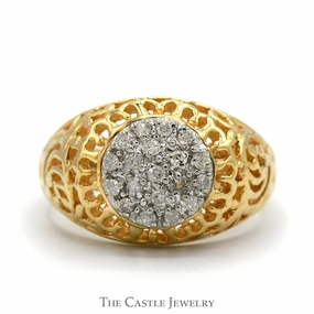 Fashion Mood Custom Insignia 1/4cttw Diamond Kentucky Cluster Ring in 10k Yellow Gold with Open Filigree Sides