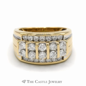 Hypoallergenic Style Sentimental Value 1cttw Men's Diamond Cluster Ring with Vertical and Horizontal Rows in 14k Yellow Gold