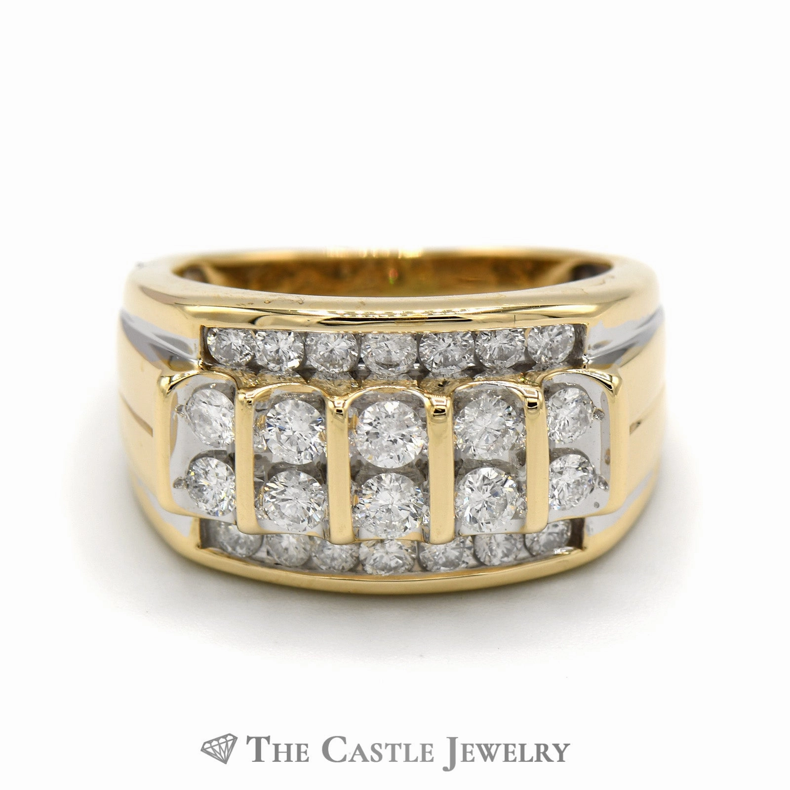 Hypoallergenic Style Sentimental Value 1cttw Men's Diamond Cluster Ring with Vertical and Horizontal Rows in 14k Yellow Gold