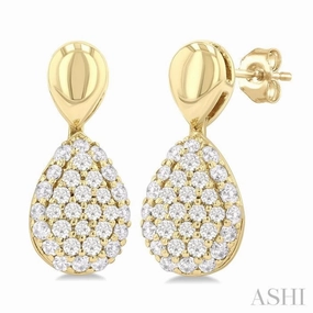 1/3 Ctw Pear Shape Mount Pave Set Single Cut Diamond Fashion Earrings in 10K Yellow Gold Unique Creation Flat Frame