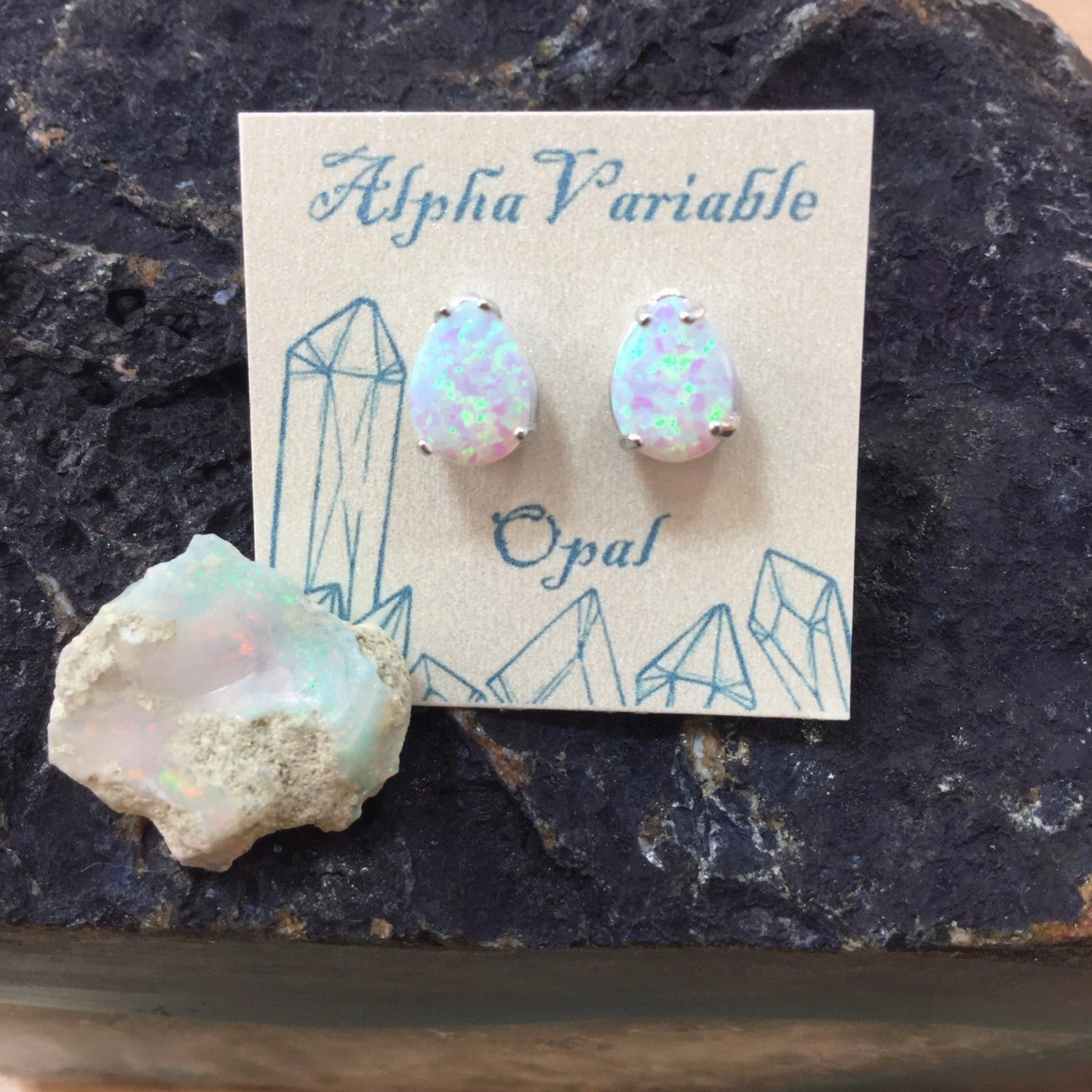 Luxurious Aesthetic Square Ornament Sterling Silver Opal Earrings