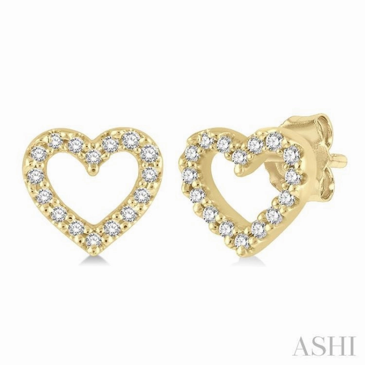 Shine In Light Gleaming Accent 1/10 Ctw Heart Cutout Round Cut Diamond Petite Fashion Earring in 14K Yellow Gold