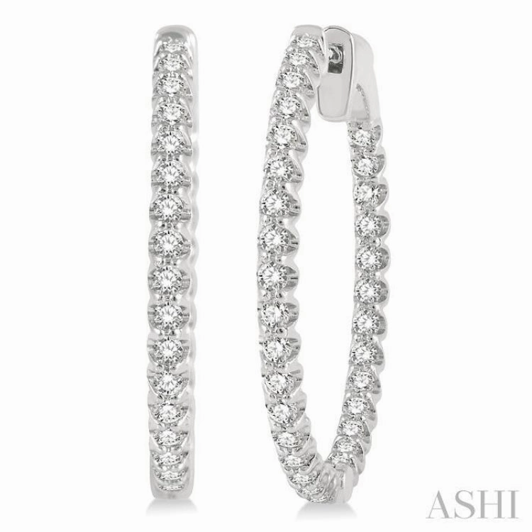 Gloss Layer Dazzling Edge 1 Ctw Inside-Out Round Cut Diamond Hoop Earrings in 14K White Gold