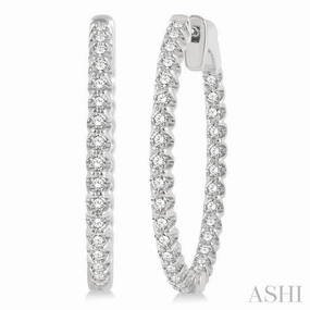 Gloss Layer Dazzling Edge 1 Ctw Inside-Out Round Cut Diamond Hoop Earrings in 14K White Gold