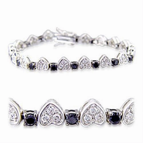 32022 - Rhodium   Ruthenium Brass Bracelet with AAA Grade CZ  in Jet Expertly Made