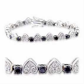 32022 - Rhodium   Ruthenium Brass Bracelet with AAA Grade CZ  in Jet Expertly Made