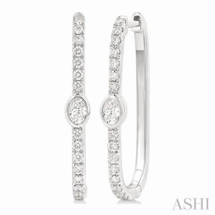 Effortless Match Classic Trend 3/8 Ctw Oval and Round Cut Diamond Rectangular Fashion Hoop Earrings in 14K White Gold
