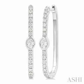 Effortless Match Classic Trend 3/8 Ctw Oval and Round Cut Diamond Rectangular Fashion Hoop Earrings in 14K White Gold