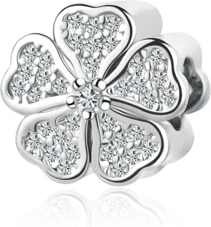 Sparkling Flower Cubic Zirconia Charm Compatible with Pandora Charm Bracelets Anniversary