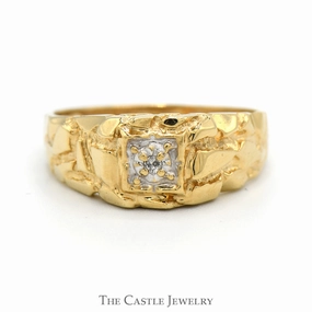 Fresh Detail Personal Item Illusion Set Diamond Ring with Textured Nugget Sides in 10k Yellow Gold