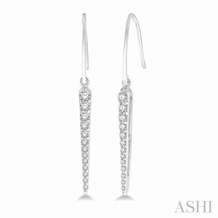 1/4 Ctw Icicle Shape Round Cut Diamond Hanging Earrings in 14K White Gold Bold Shine Pieces