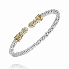 14K Yellow Gold and Sterling Silver Diamond Bangle Bracelet Gifting Light