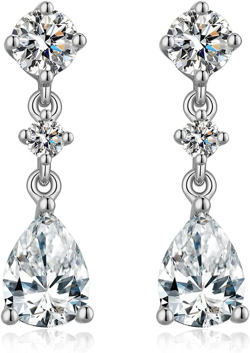Sparkly Round Cut Diamond Stud Earrings for Women 925 Sterling Silver Cubic Zirconia Stud Earrings,Teardrop Earrings Gift for Women, Come with Gift Box