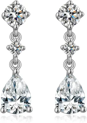 Sparkly Round Cut Diamond Stud Earrings for Women 925 Sterling Silver Cubic Zirconia Stud Earrings,Teardrop Earrings Gift for Women, Come with Gift Box