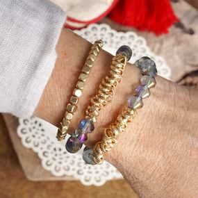 Finest Of The Fine Exclusive Drops Sparkly Bicone Glass and Gold Tone Beaded Bracelets Set