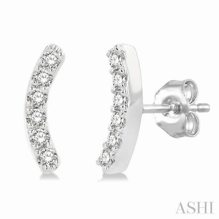 1/10 Ctw Arc Round Cut Diamond Petite Fashion Stud Earring in 10K White Gold Stylish Style Gloss Touch