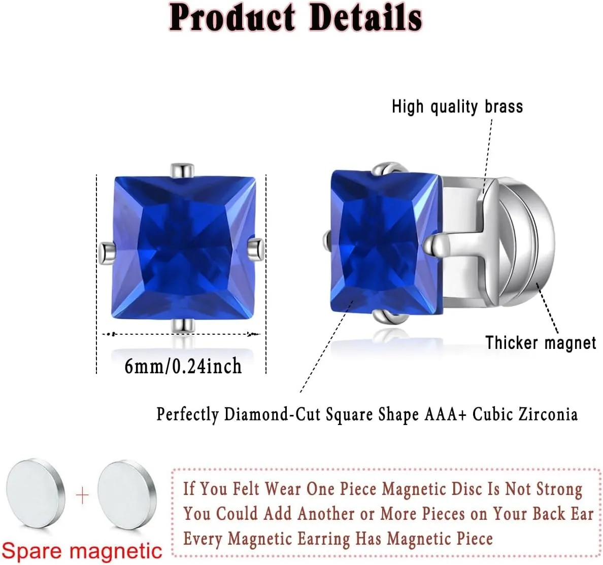 Spiritlele 12 Pairs Birthstone Magnetic Earrings Set Cubic Zirconia Clip on Non Piercing Fake Stud Earrings Birthday Gifts Unisex