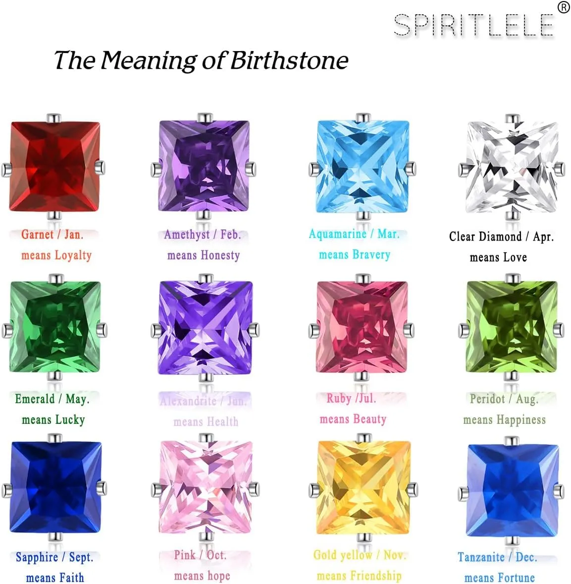 Spiritlele 12 Pairs Birthstone Magnetic Earrings Set Cubic Zirconia Clip on Non Piercing Fake Stud Earrings Birthday Gifts Unisex