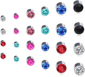 Spiritlele 12 Pairs Colors Crystal Magnetic Earrings Set CZ Clip on Non Piercing Fake Stud Earrings For Unisex