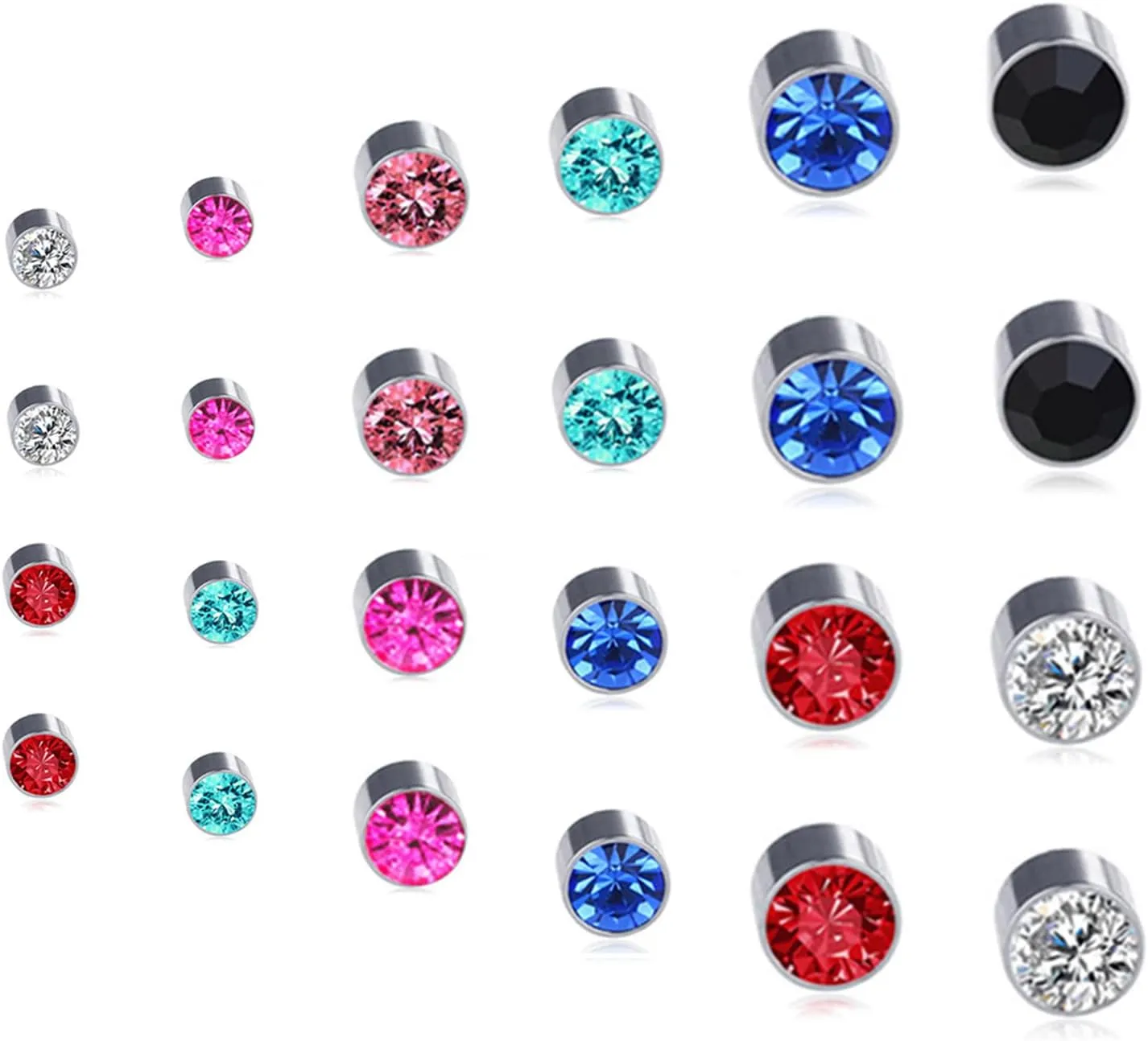 Spiritlele 12 Pairs Colors Crystal Magnetic Earrings Set CZ Clip on Non Piercing Fake Stud Earrings For Unisex