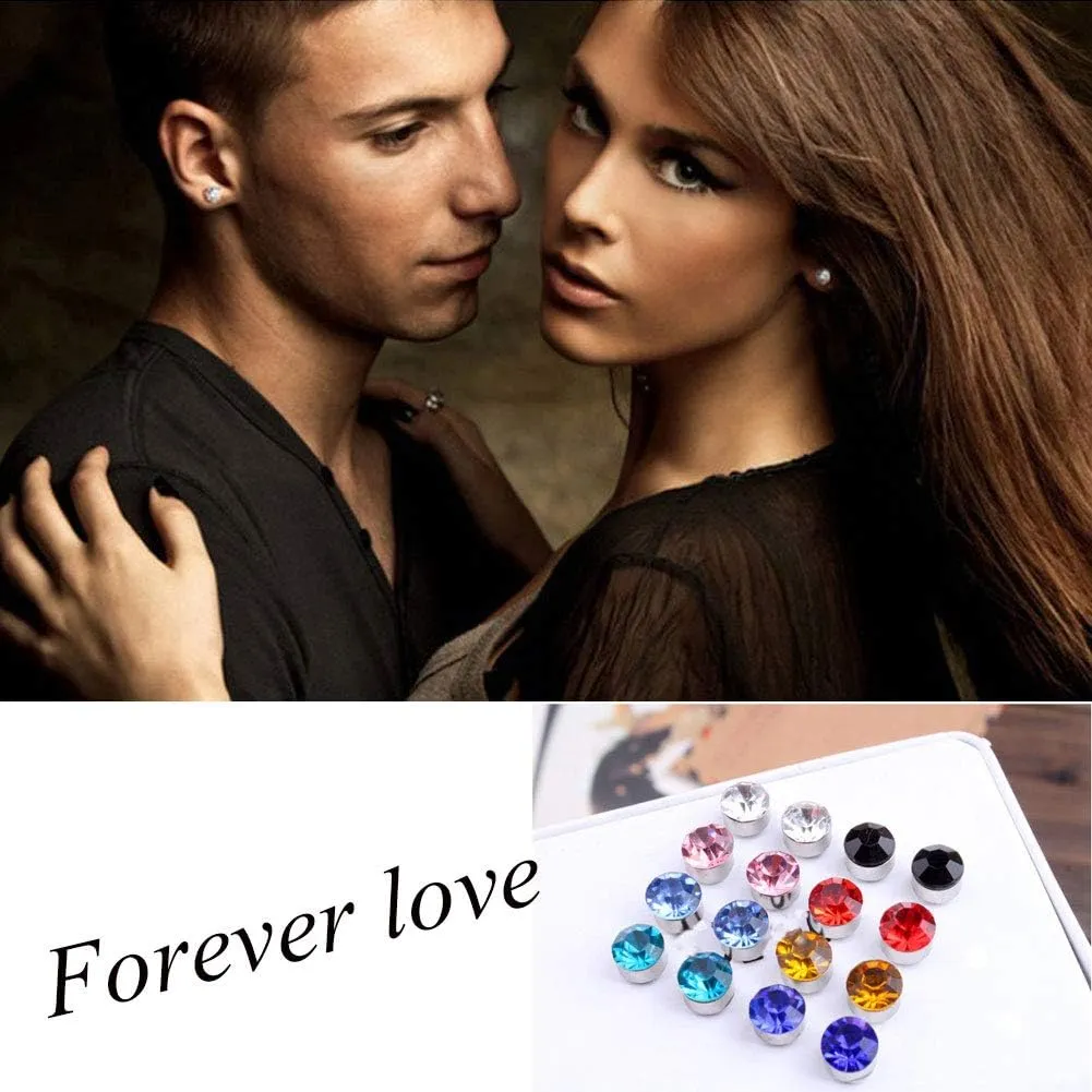 Spiritlele 12 Pairs Colors Crystal Magnetic Earrings Set Fake Stud Earrings Clip on Non Piercing Earrings Pack Unisex
