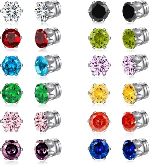 Spiritlele 12 Pairs Colors Cubic Zirconia Magnetic Earrings Clip on Non Piercing Earrings Set Unisex (Six Prong Cytal)