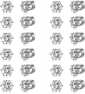 Spiritlele 12 Pairs Colors Cubic Zirconia Magnetic Earrings Set Clip on Non Piercing Earrings Unisex