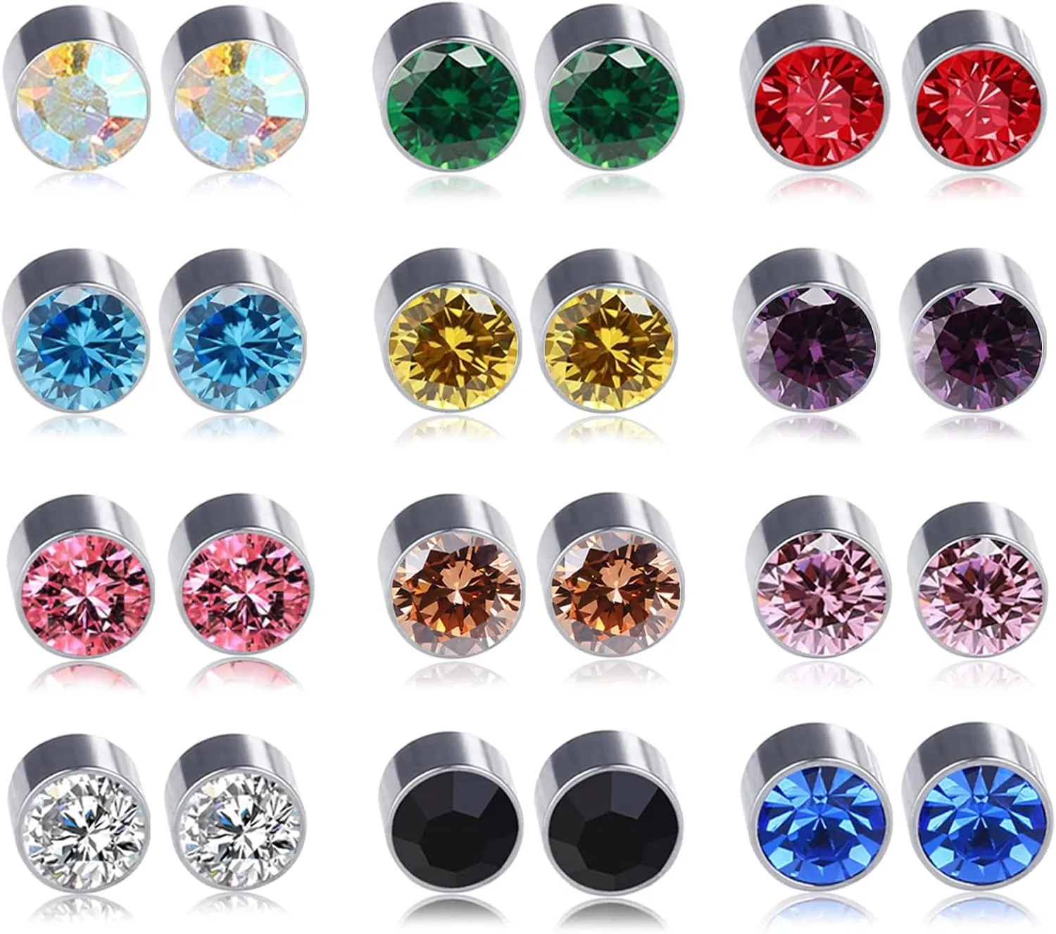 Spiritlele 12 Pairs Magnetic Earrings Set Crystal Clip on Non Piercing Fake Stud Earrings